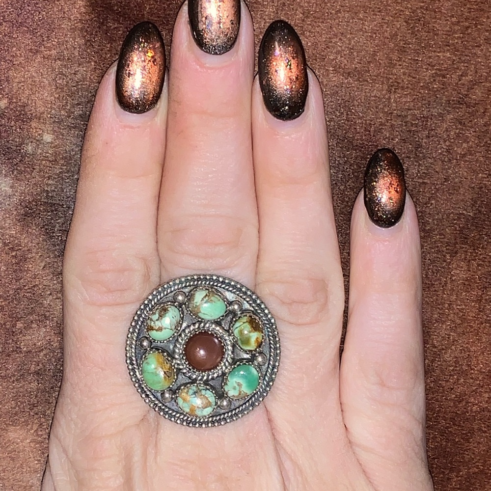 Variscite & Sunstone Statement Ring - image 3